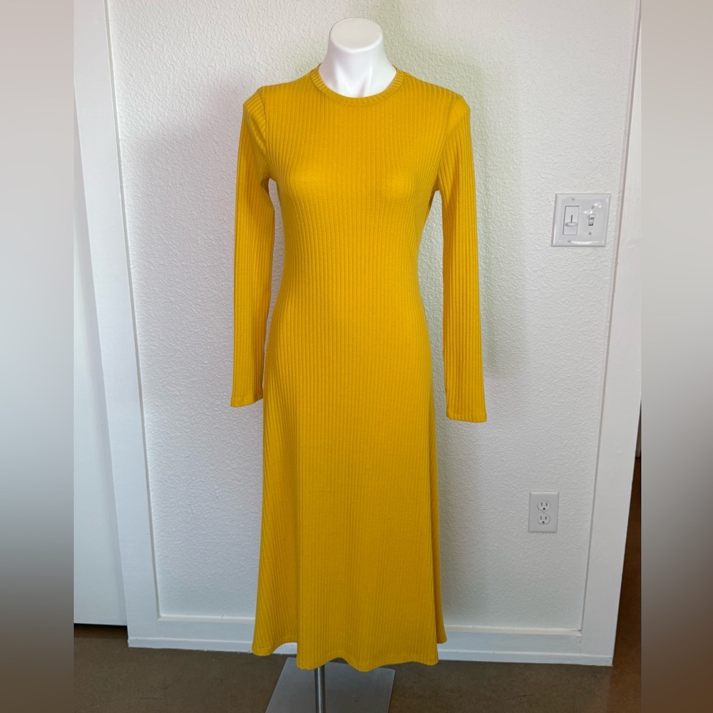 Zara Mustard Ribbed Long Sleeve Dress